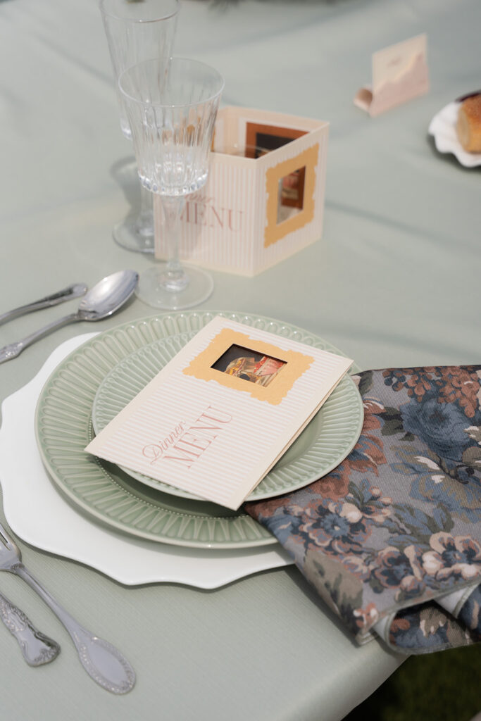 tablscape with menu in european inspired wedding editorial