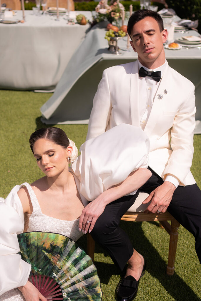 bride and groom basking in the sun