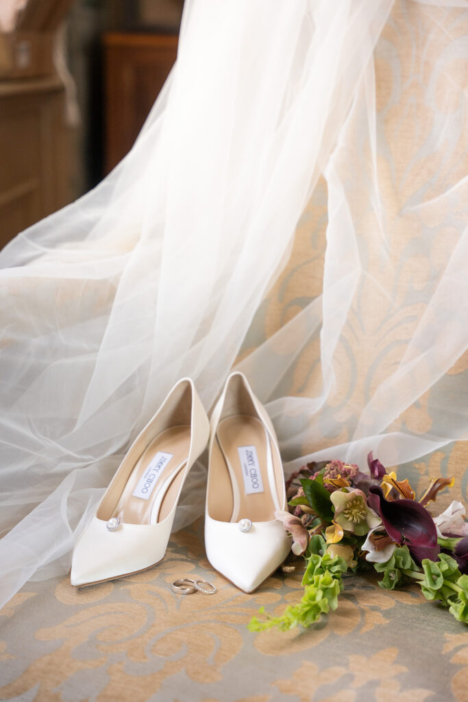 jimmy choo white satin heels in european inspired wedding editorial